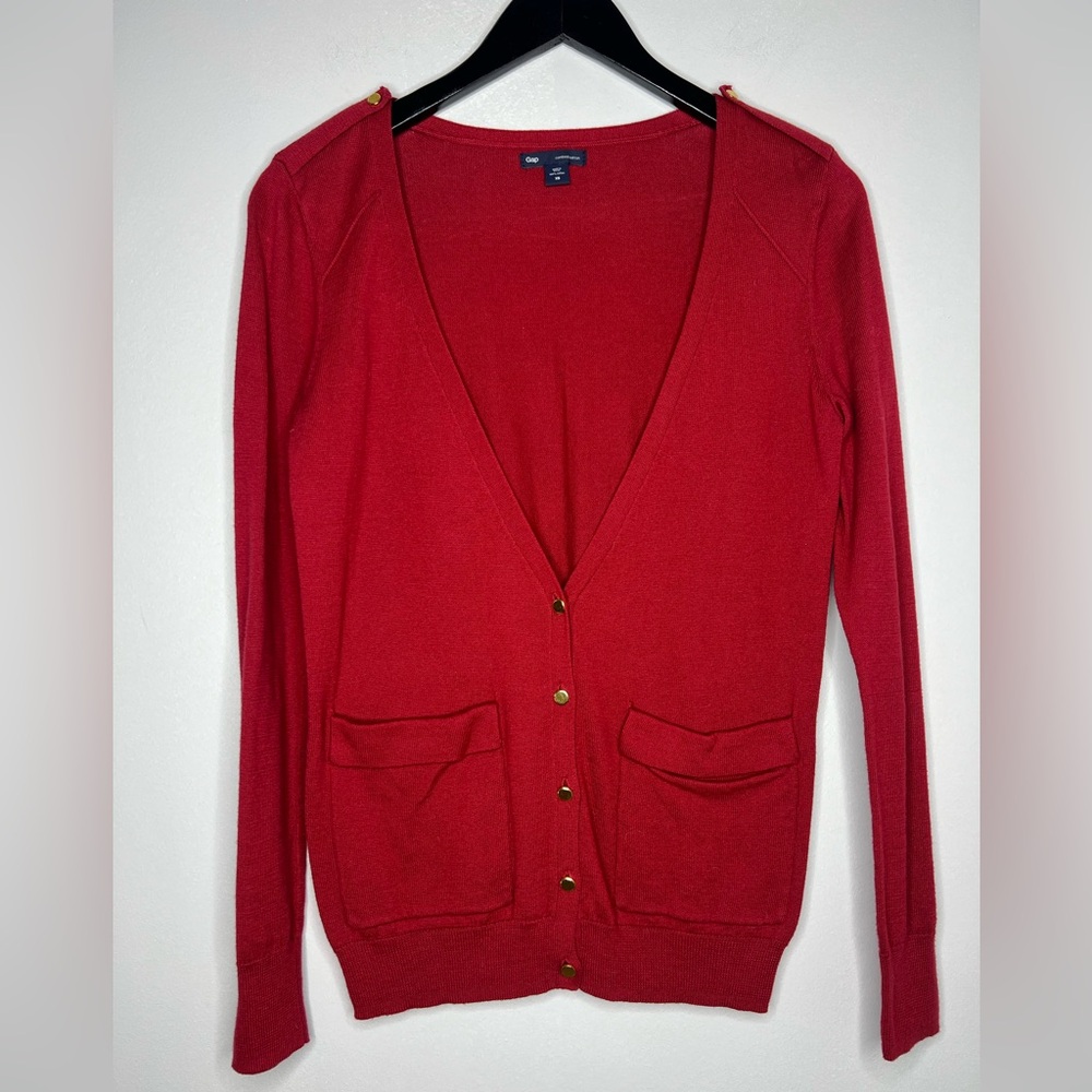 Gap Red Cardigan Sweater 100% Cotton V-Neck Button Knit Women’s XS Preppy Basic